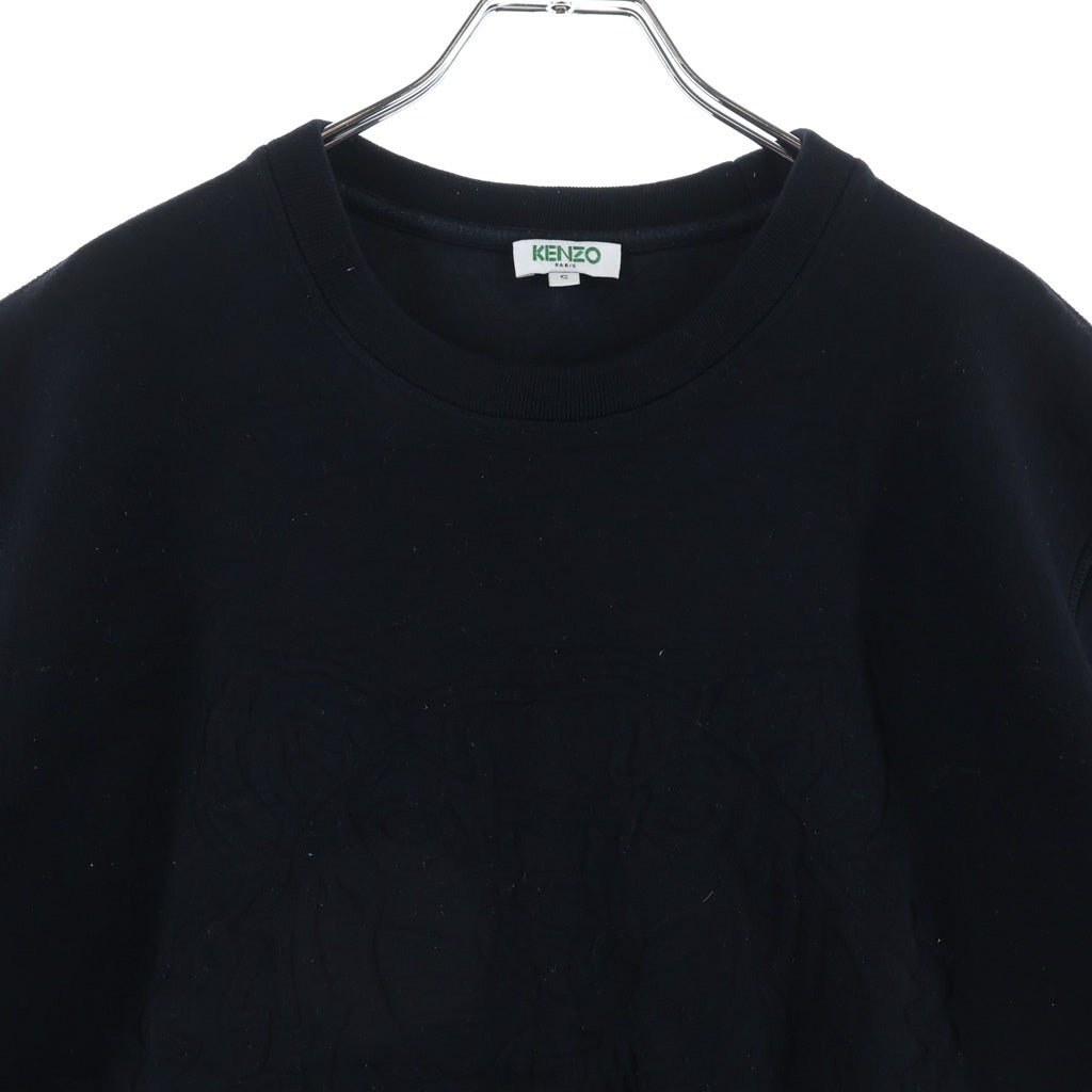 KENZO(ケンゾー) タイガー エンボスロゴ クルーネック プルオーバー スウェットトレーナー 半袖Tシャツ ブラック