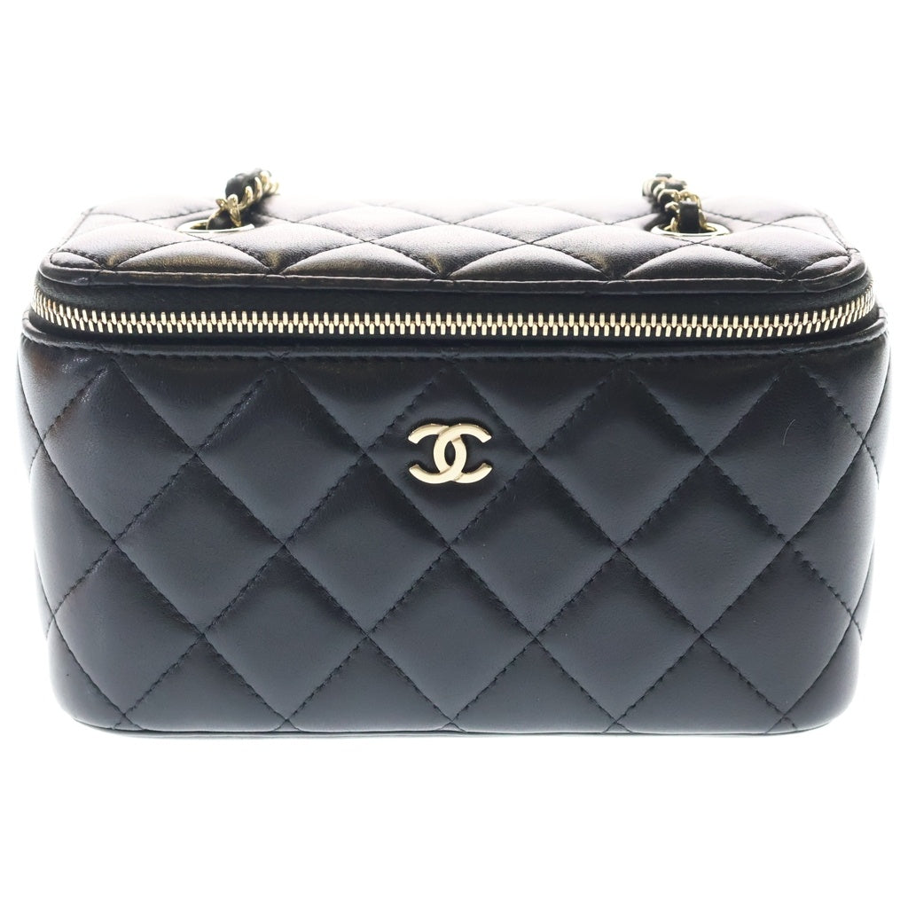 CHANEL(シャネル) マトラッセ バニティ ラムスキン レザー チェーンショルダーバッグ ゴールド金具 ブラック 30番台 レディース