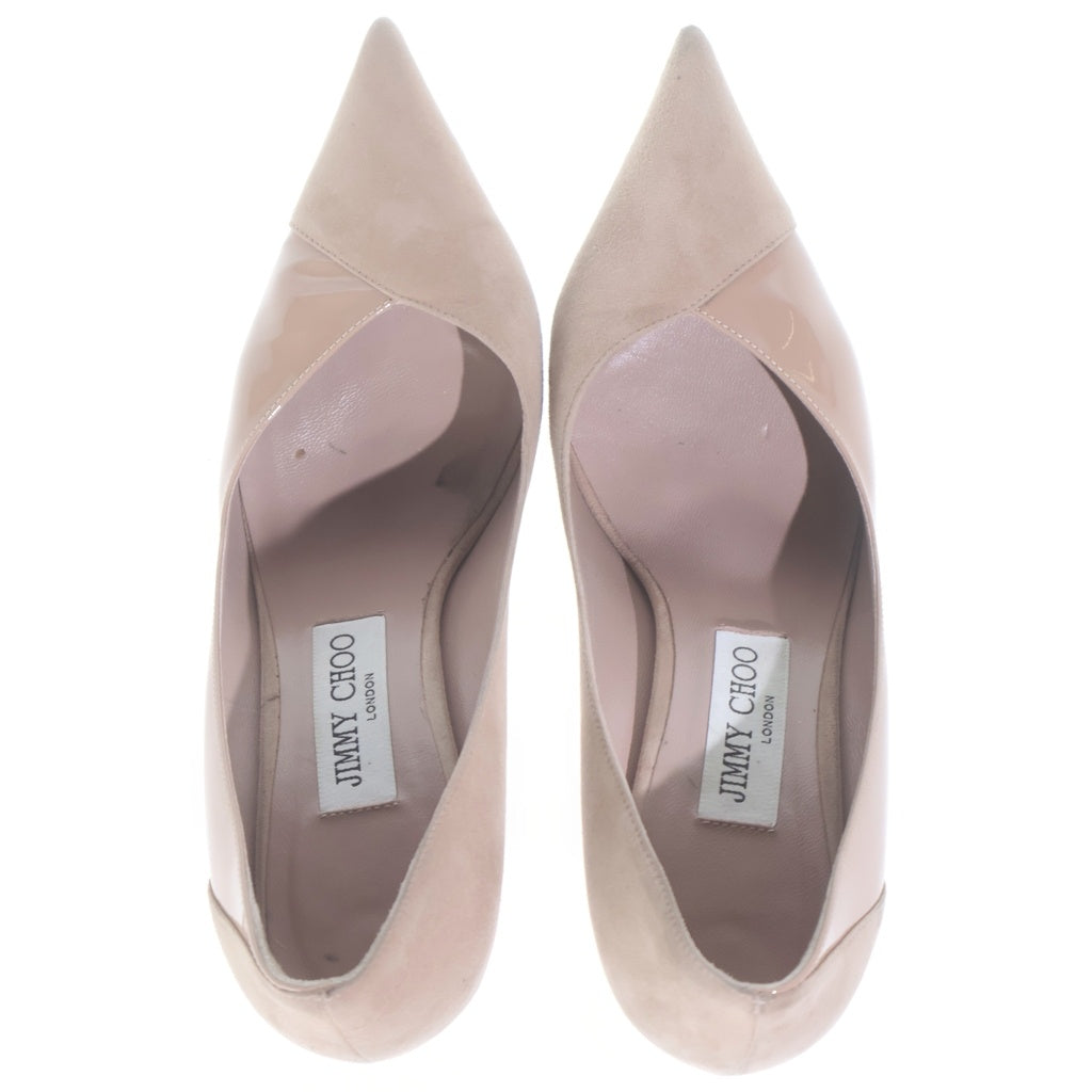 JIMMY CHOO(ジミーチュウ) スエード×パテント レザー ポインテッドトゥ ピンヒール パンプス シューズ #37 ベージュ レディース