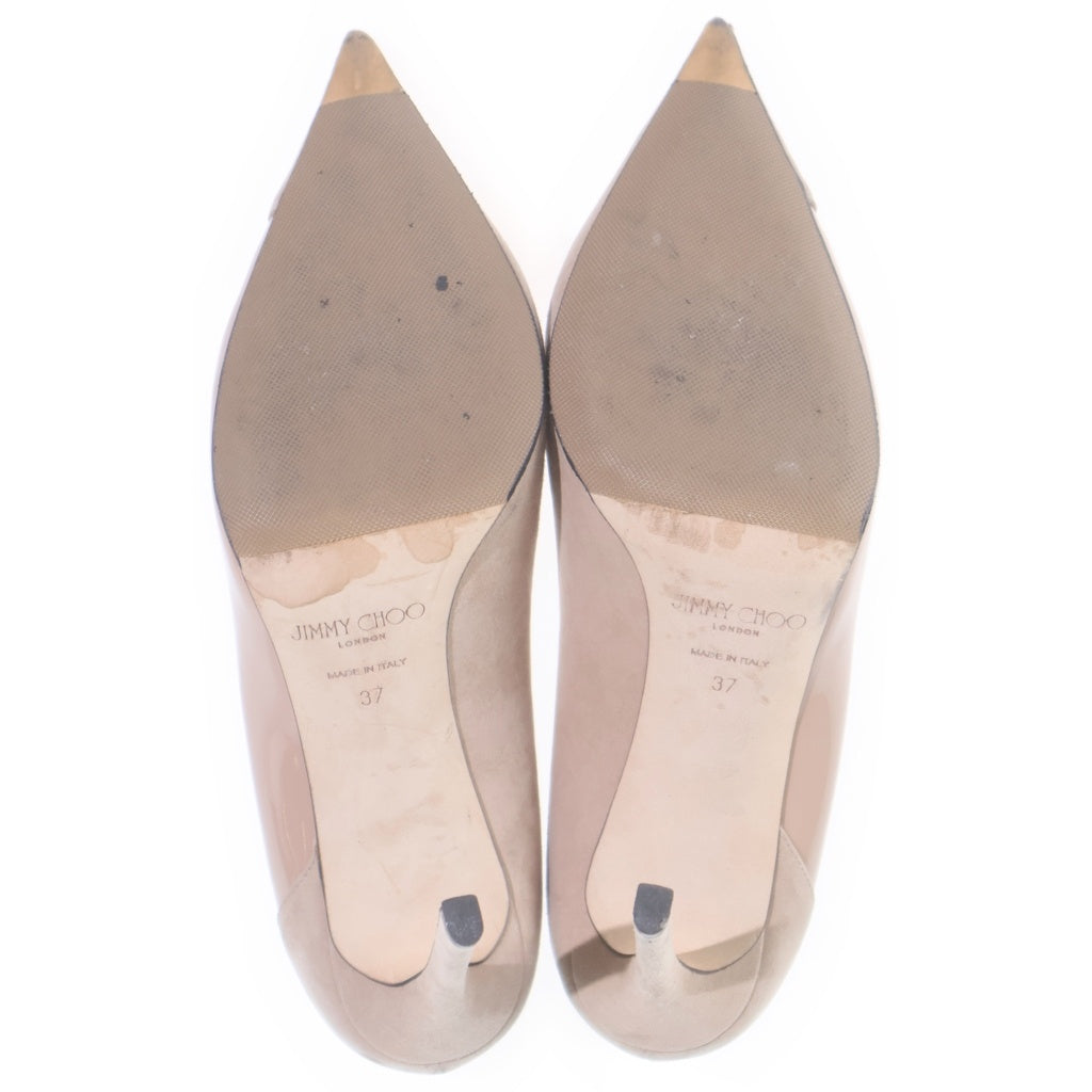 JIMMY CHOO(ジミーチュウ) スエード×パテント レザー ポインテッドトゥ ピンヒール パンプス シューズ #37 ベージュ レディース