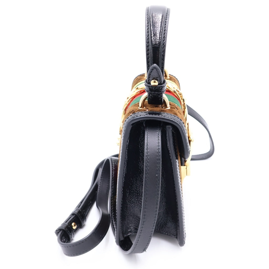 GUCCI(グッチ) シルヴィ シェリーライン ベルベット ベロア レザー ゴールド金具 2WAY ハンドバッグ ショルダーバッグ ブラウン 493075 レディース