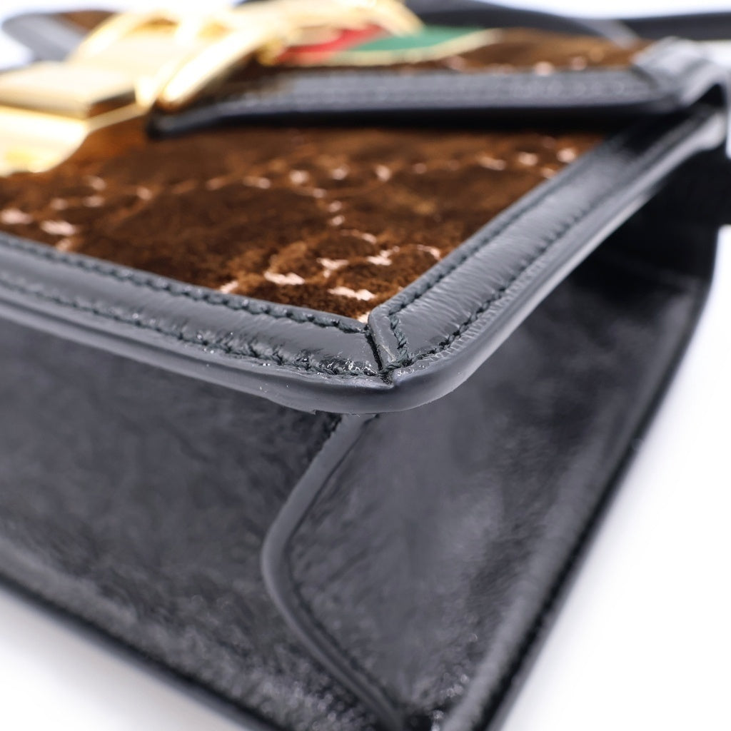 GUCCI(グッチ) シルヴィ シェリーライン ベルベット ベロア レザー ゴールド金具 2WAY ハンドバッグ ショルダーバッグ ブラウン 493075 レディース