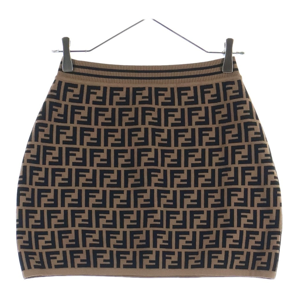 FENDI(フェンディ) ズッカ総柄ジャガード ニット ショート スカート ブラウン レディース キッズ JFG070 AEYD