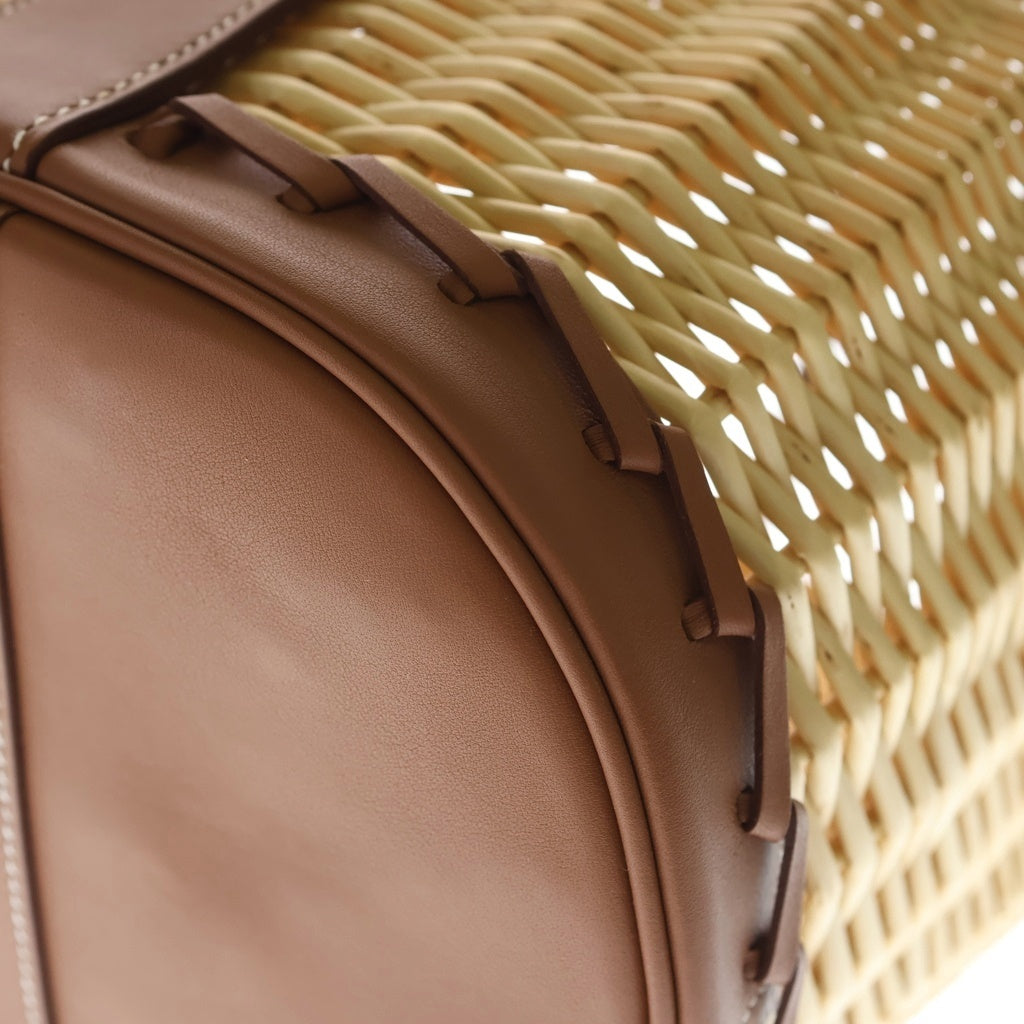 HERMES(エルメス) ガーデンピクニックPM ゴールド ナチュラルラタン ラフィア ヴォースイフト レザー カゴ ハンドバッグ ベージュ/ブラウン U刻印 レディース