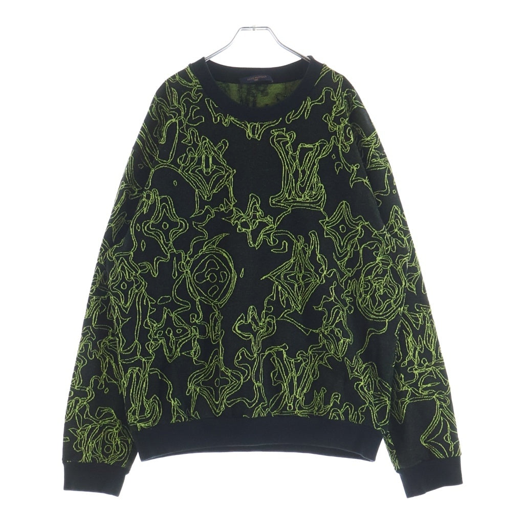 LOUIS VUITTON(ルイヴィトン) ウェイビーモノグラム 長袖 クルーネック ニット セーター 総柄 ブラック/イエロー RM232M Z64 HPY11W