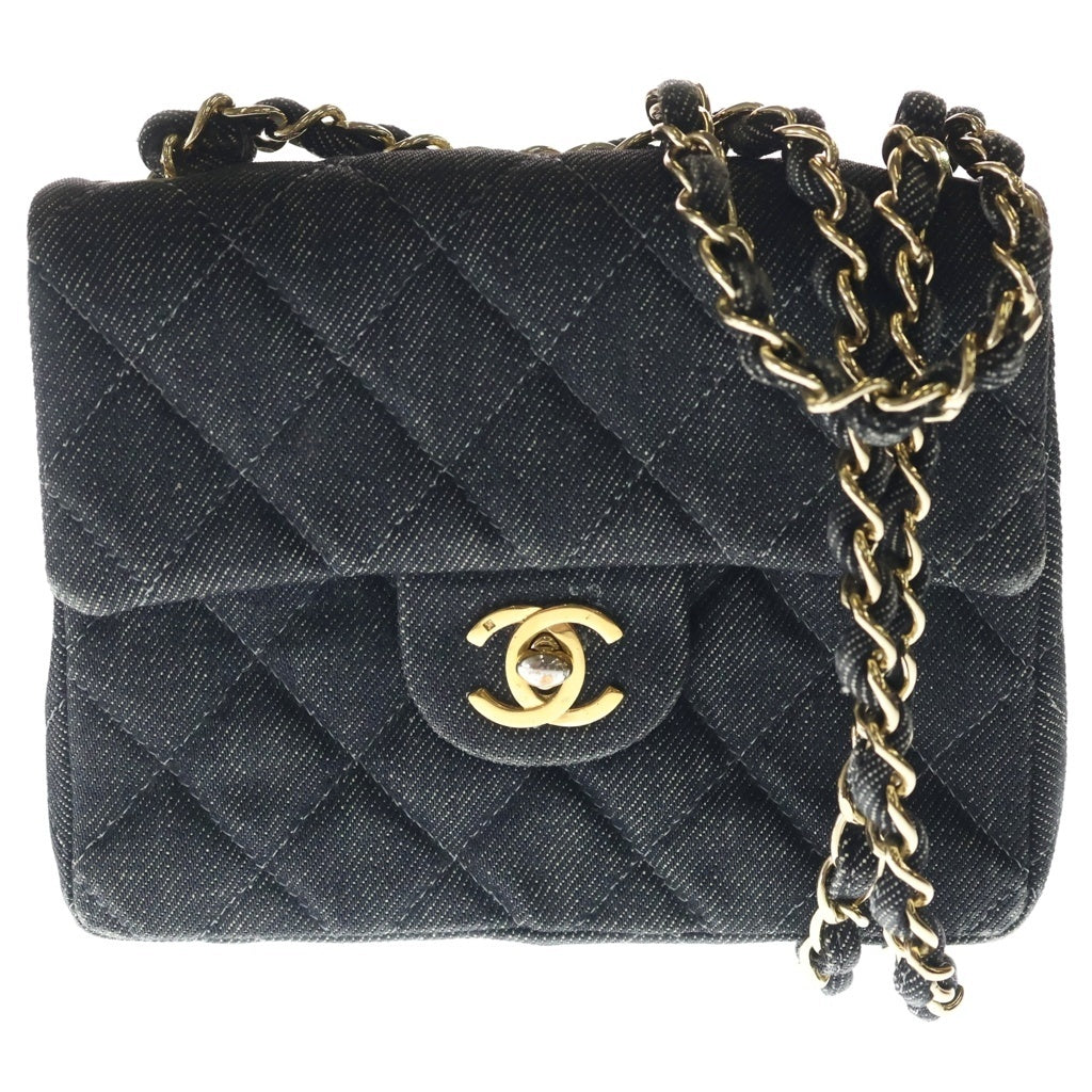 CHANEL(シャネル) ミニマトラッセ 17 チェーンショルダーミニバッグ ブラック デニム ゴールド金具 レディース