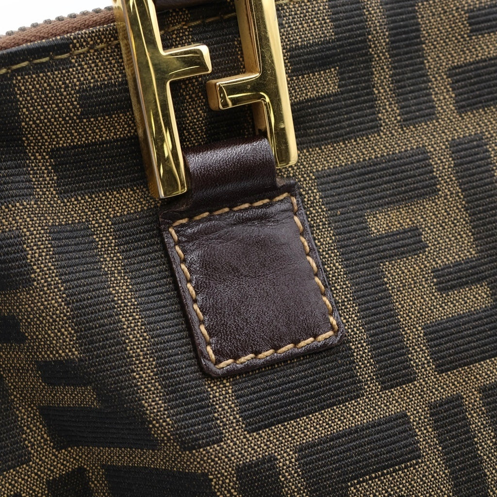 FENDI(フェンディ) ズッカ ハンドバッグ ブラウン レザー×キャンバス ゴールド金具 レディース