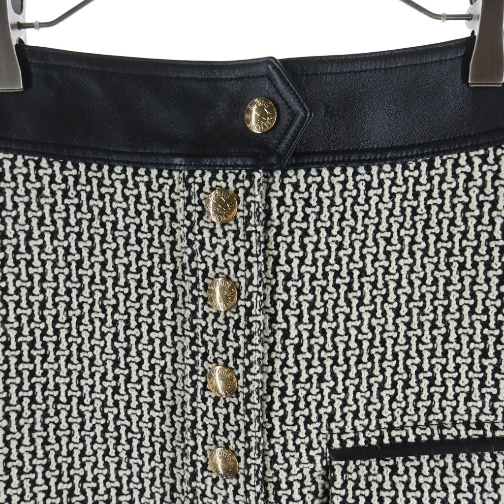 LOUIS VUITTON(ルイヴィトン) 23AW ウール レザー切替 裏地モノグラム ツイードスカート ブラック ホワイト RW232W AIH FPSK33 レディース