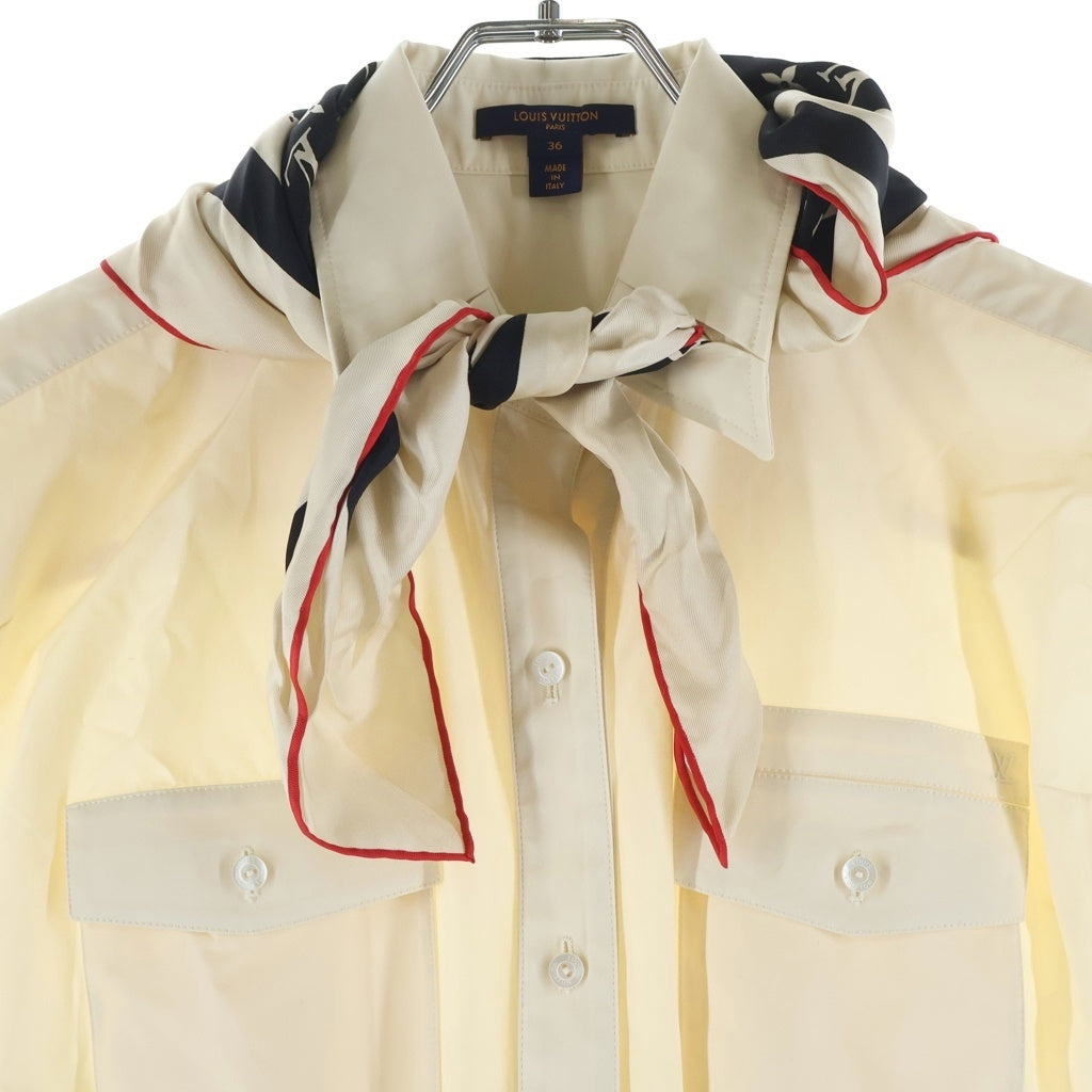 LOUIS VUITTON(ルイヴィトン) モノグラム スカーフサファリ シャツドレス ワンピース ノースリーブ ギャザー ベージュ RW222B O18 FNRO25 レディース