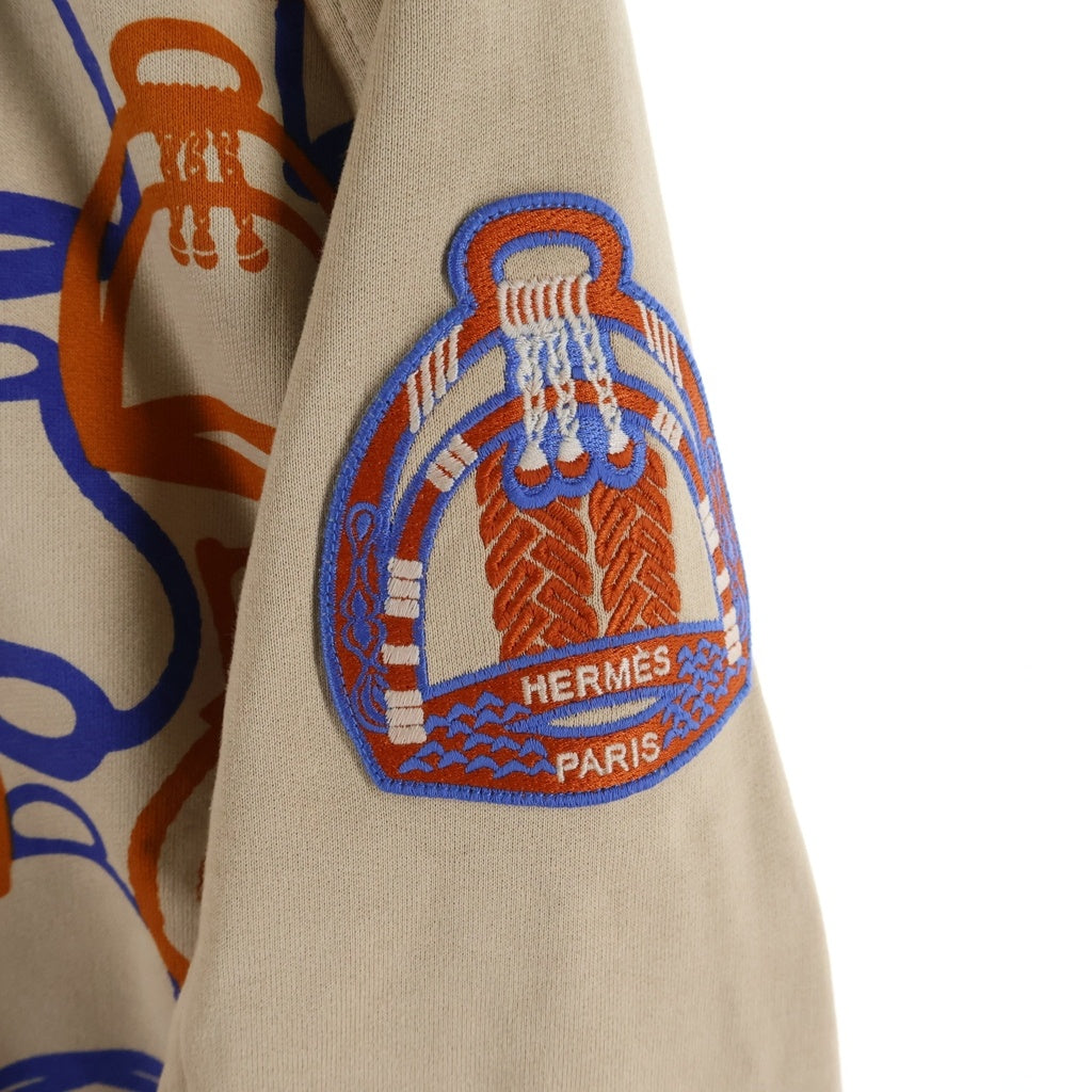 HERMES(エルメス) 23SS Fantaisie d'Etriers 柄プリント コットン ジップアップ ジャケット ブルゾン ベージュ レディース 3E4201DI