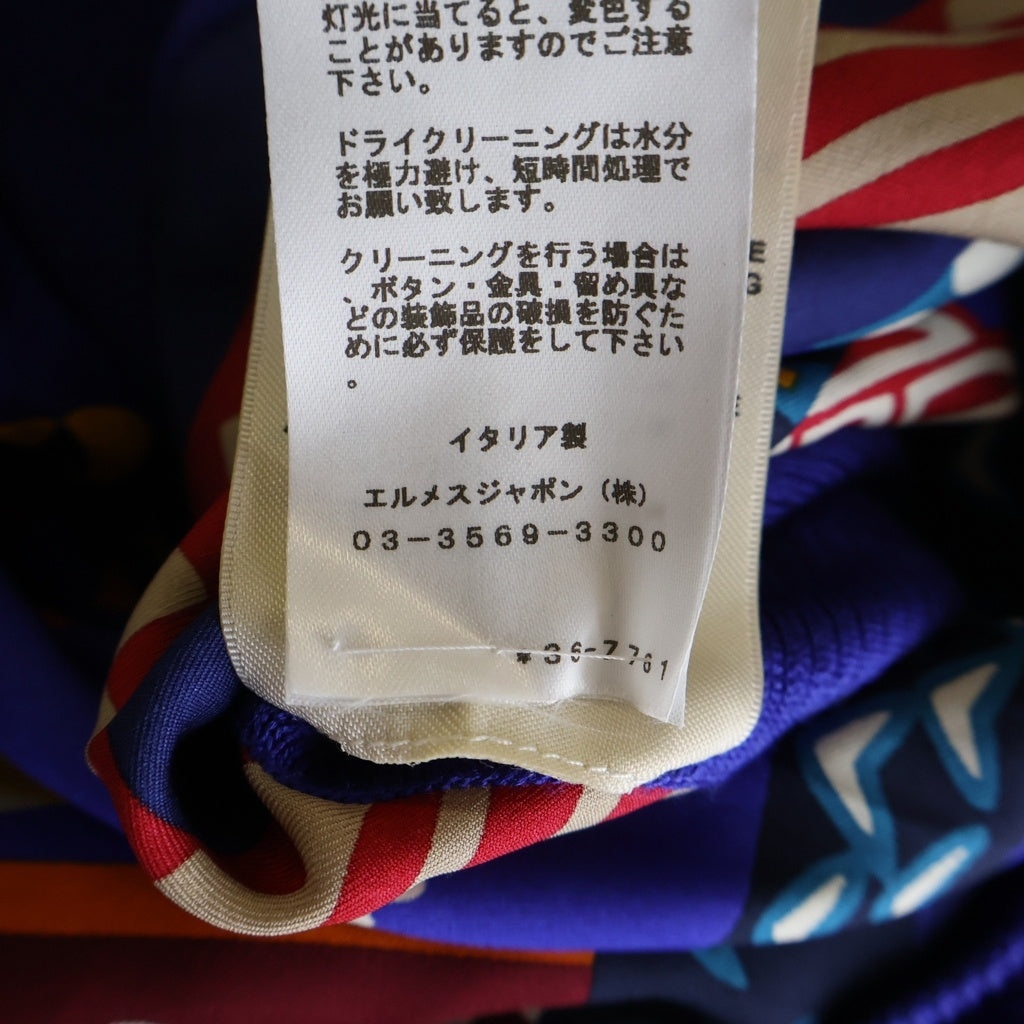 HERMES(エルメス) 23SS ファンタジーデトリエ シルク切り替え ニットカーディガン ブルー レディース 3E2867DQ