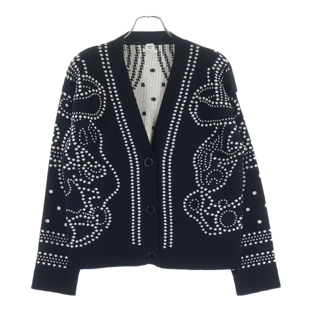 HERMES(エルメス) 23SS Brides de Gala ブリッド ドゥ 柄 ジャガード総柄 カシミヤ ニット カーディガン ブラック 3E2711D8 レディース