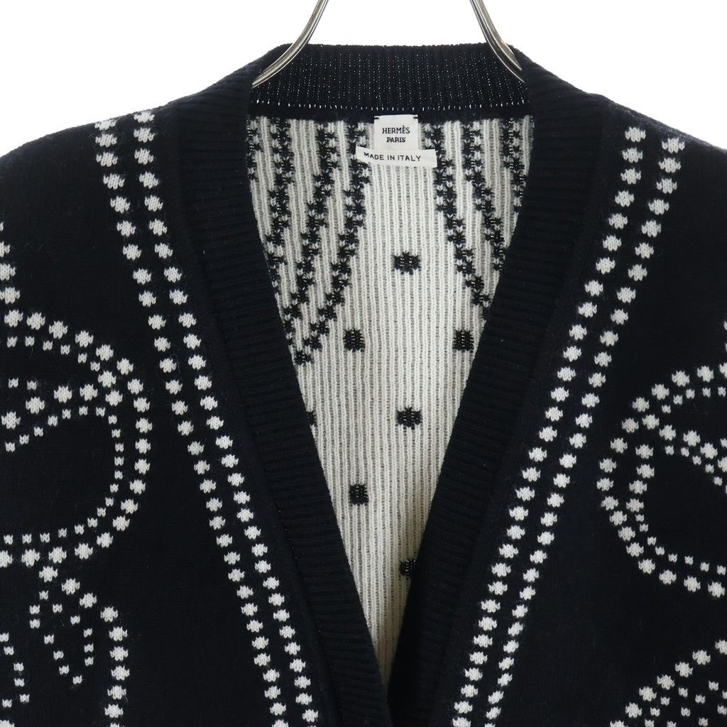 HERMES(エルメス) 23SS Brides de Gala ブリッド ドゥ 柄 ジャガード総柄 カシミヤ ニット カーディガン ブラック 3E2711D8 レディース