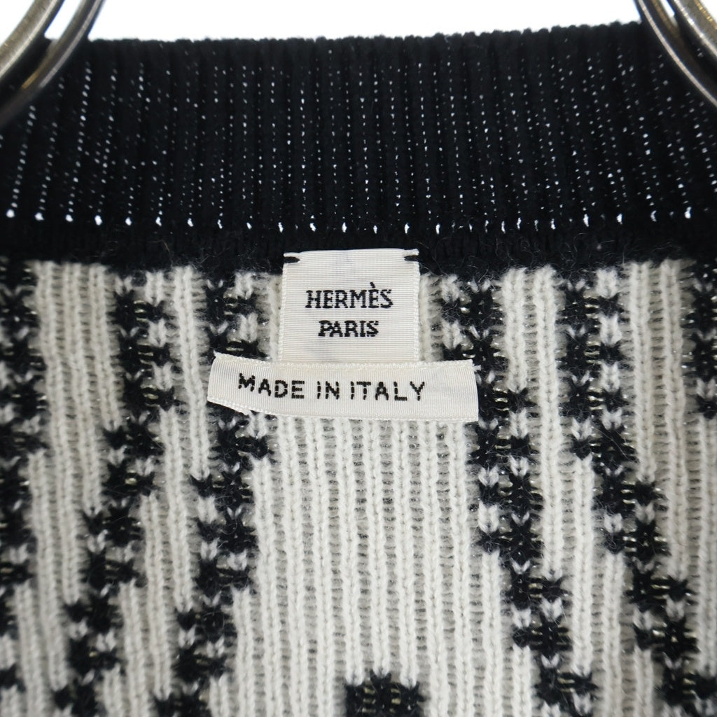 HERMES(エルメス) 23SS Brides de Gala ブリッド ドゥ 柄 ジャガード総柄 カシミヤ ニット カーディガン ブラック 3E2711D8 レディース