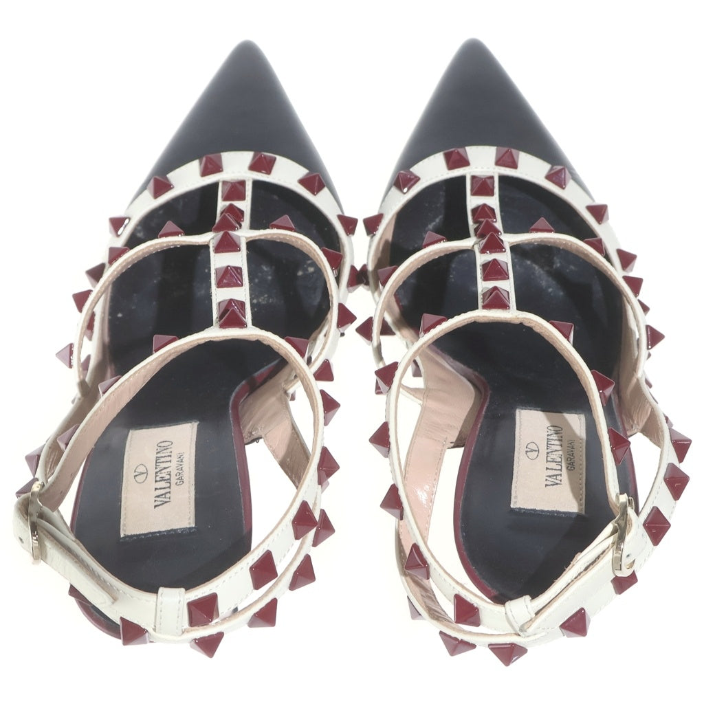 VALENTINO(ヴァレンティノ) ロックスタッズ レザー ストラップ ヒール パンプス シューズ ブラック/ボルドー レディース