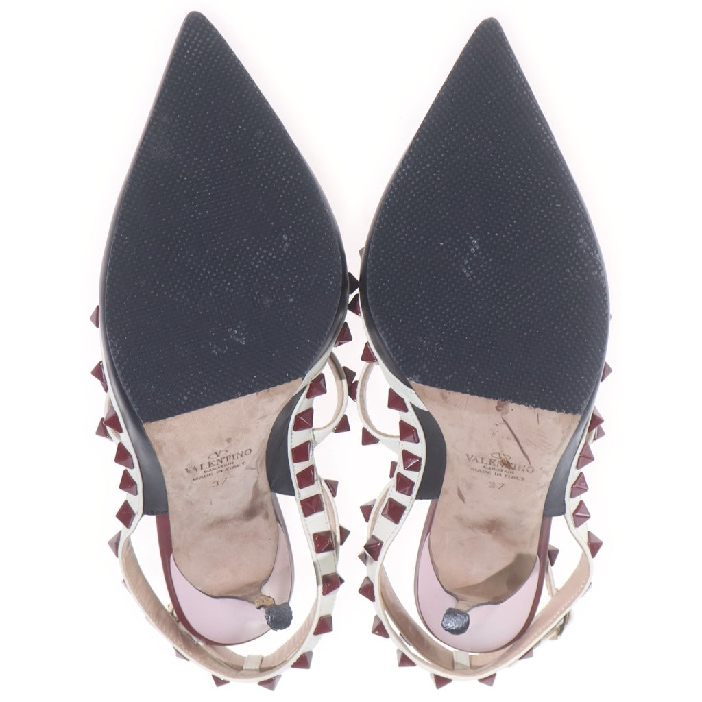 VALENTINO(ヴァレンティノ) ロックスタッズ レザー ストラップ ヒール パンプス シューズ ブラック/ボルドー レディース