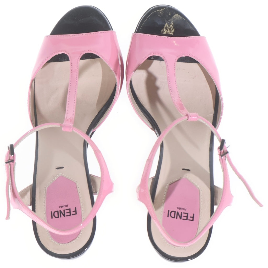 FENDI(フェンディ) アンクルストラップヒールサンダル シューズ パテントレザー エナメル バイカラー ピンク/ブラック レディース