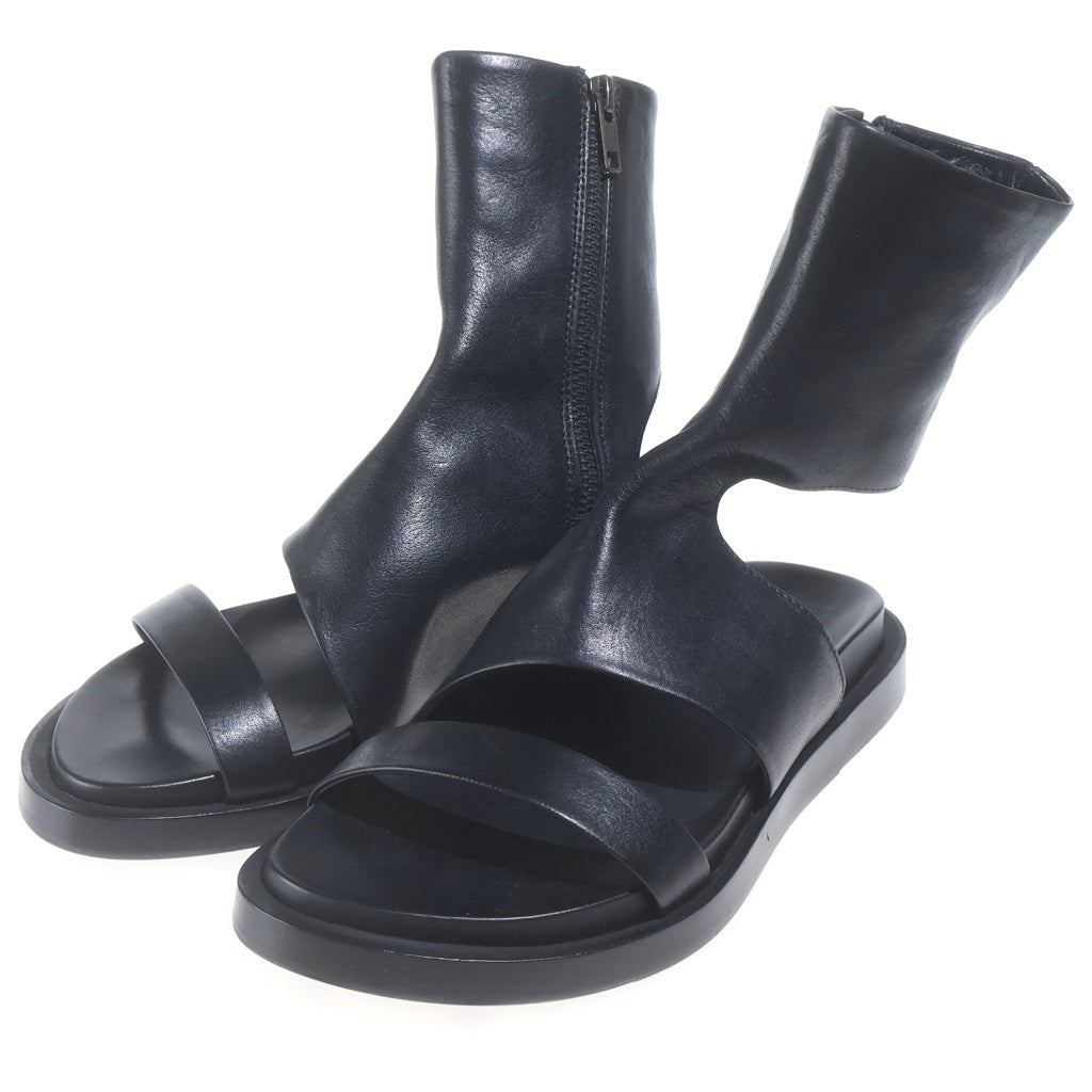 ANN DEMEULEMEESTER(アンドゥムルメステール) VITELLO FINE NERO サイドジップ レザーサンダル ロングブーツ フラットシューズ ブラック レディース