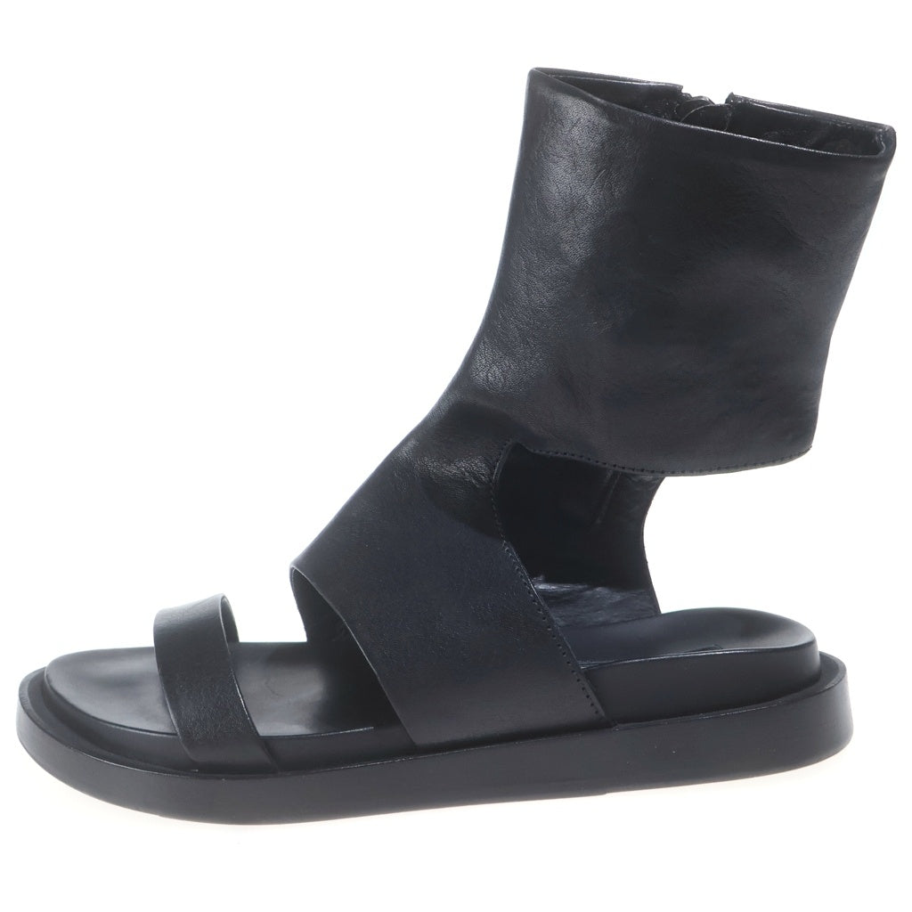 ANN DEMEULEMEESTER(アンドゥムルメステール) VITELLO FINE NERO サイドジップ レザーサンダル ロングブーツ フラットシューズ ブラック レディース