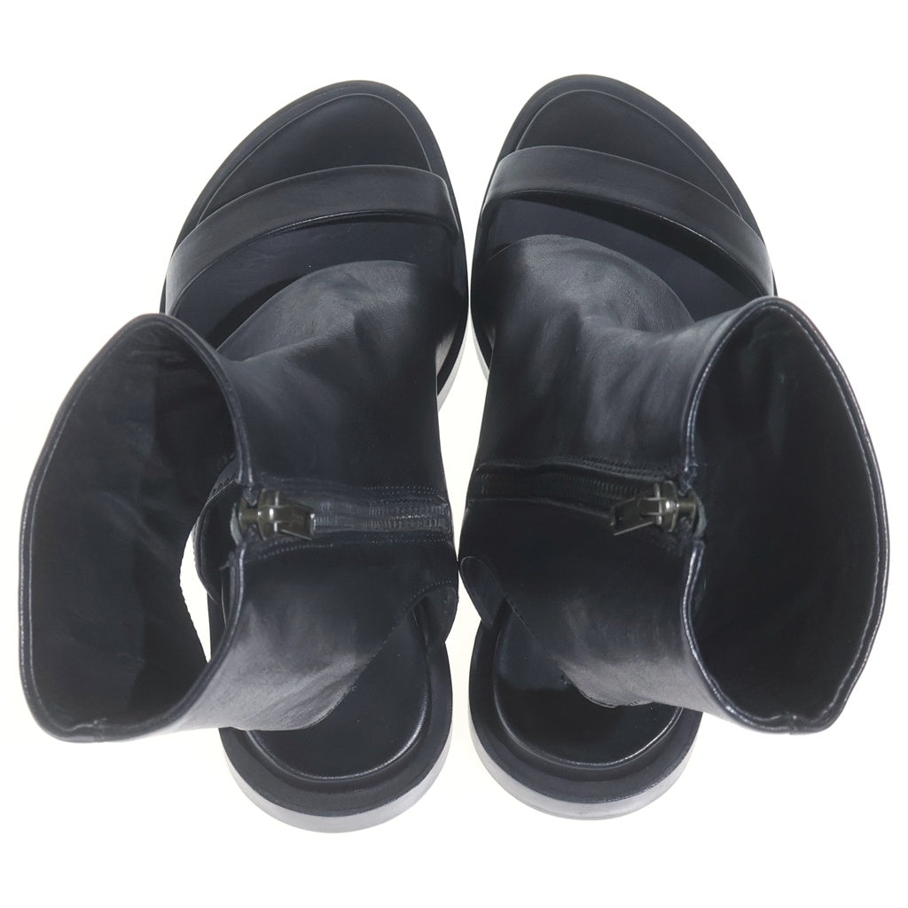 ANN DEMEULEMEESTER(アンドゥムルメステール) VITELLO FINE NERO サイドジップ レザーサンダル ロングブーツ フラットシューズ ブラック レディース
