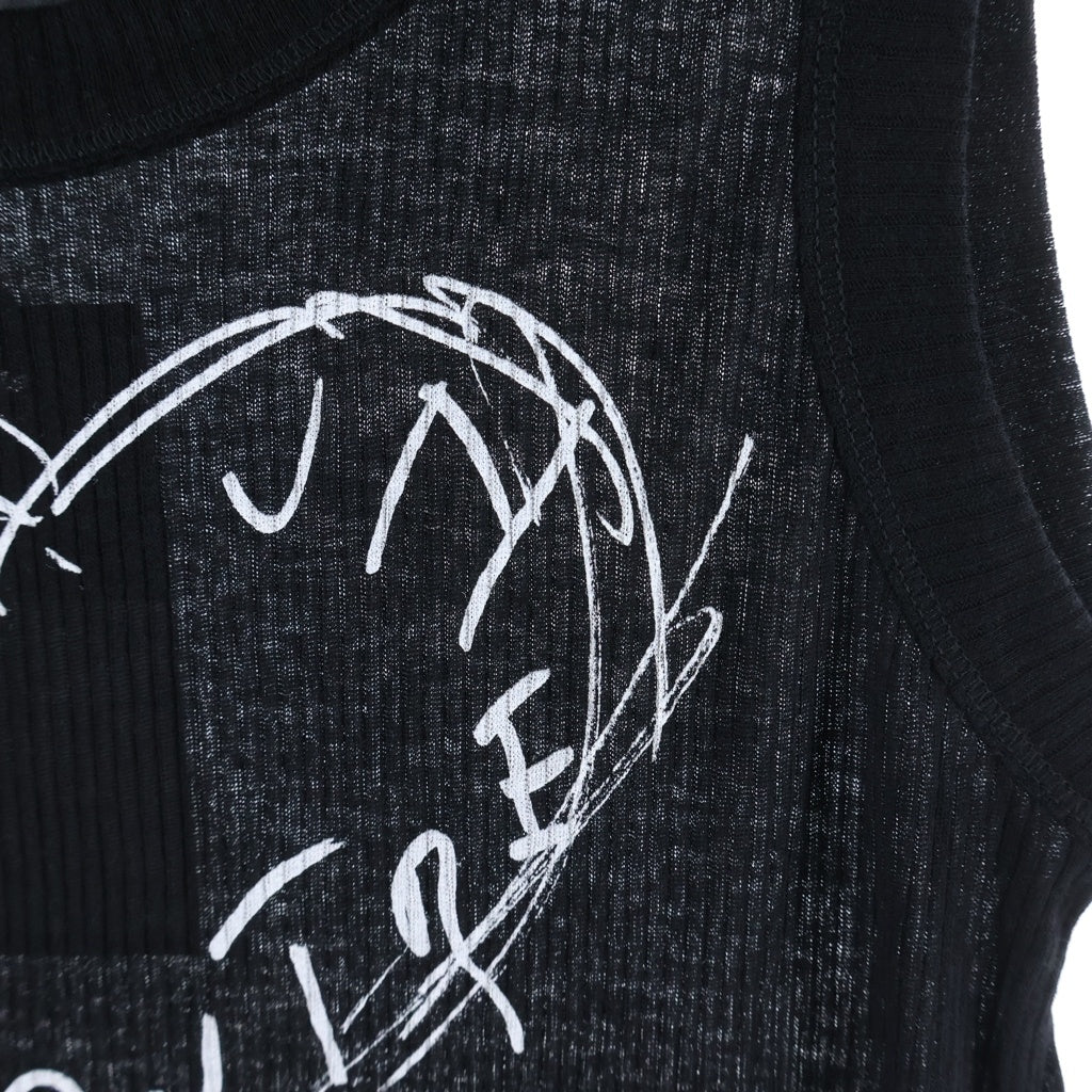 ANN DEMEULEMEESTER(アンドゥムルメステール) 05SS RE-EDITION ハートプリント ノースリーブリブワンピース ロング丈 カットソー リヨセル コットン ブラック レディース