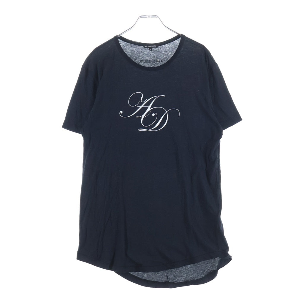 ANN DEMEULEMEESTER(アンドゥムルメステール) 10s バックロゴ 半袖Tシャツ カットソー コットン 両面プリント コロネット ブラック レディース