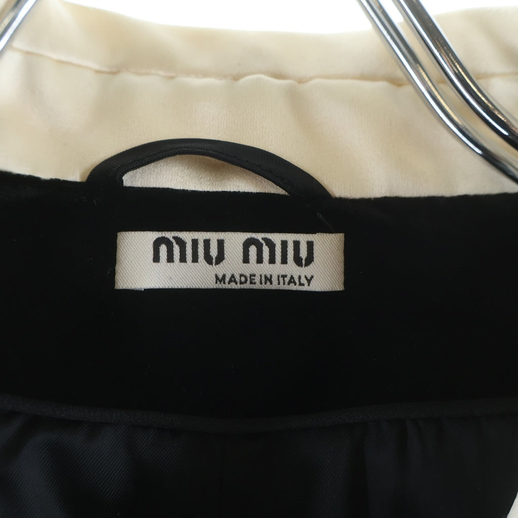 miumiu(ミュウミュウ) 襟スタッズ ベルベットロングコート ベロア ブラック MS1890 レディース