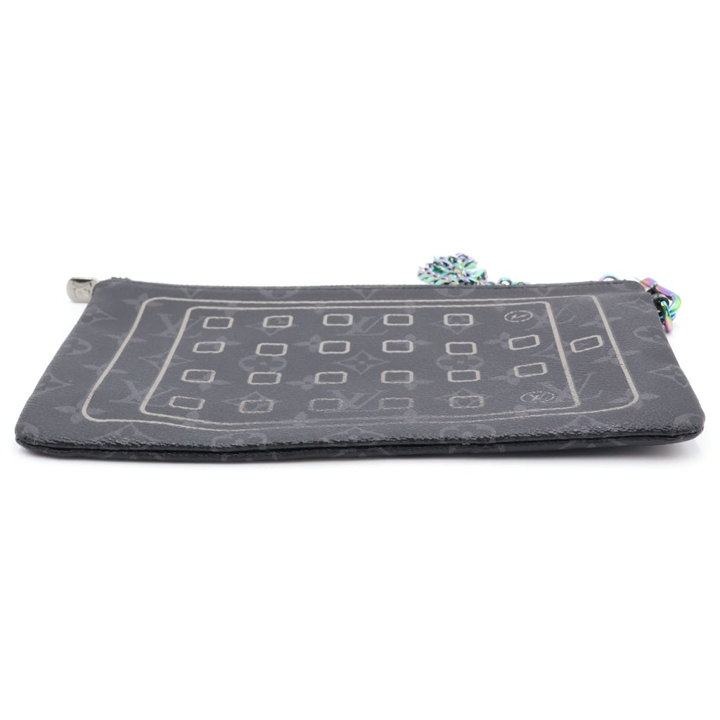 LOUIS VUITTON(ルイヴィトン) モノグラムエクリプス フラッシュ フラグメント iPadケース ポーチ クラッチバッグ ブラック PVC M64449 ブラック金具 レディース