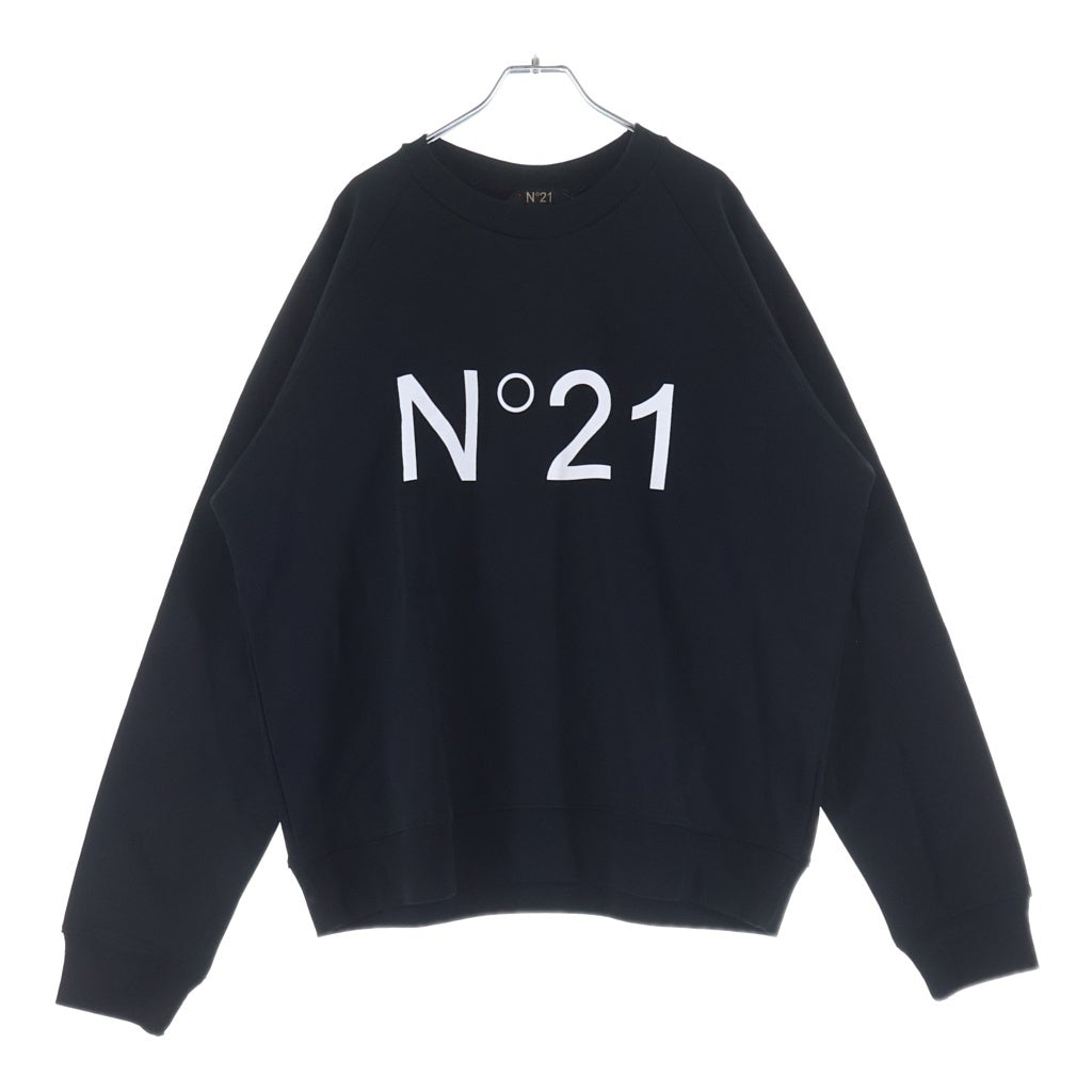 N21 numero ventuno(ヌメロ ヴェントゥーノ) フロントロゴプリント クルーネックトレーナー スウェット ブラック #XL