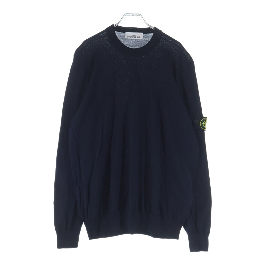 STONE ISLAND(ストーンアイランド) ロゴパッチ クルーネック ウール 長袖 ニット セーター ブラック K2S155100071S00C4