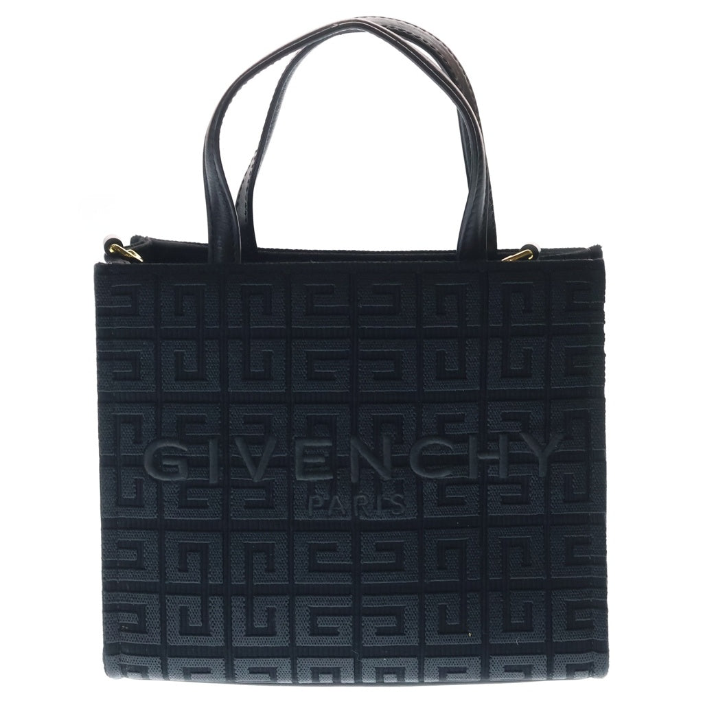 GIVENCHY(ジバンシィ) 4G 総柄ジャガード ロゴ刺繍 キャンバス レザー 2WAY ハンド ショルダーバッグ ゴールド金具 ブラック レディース