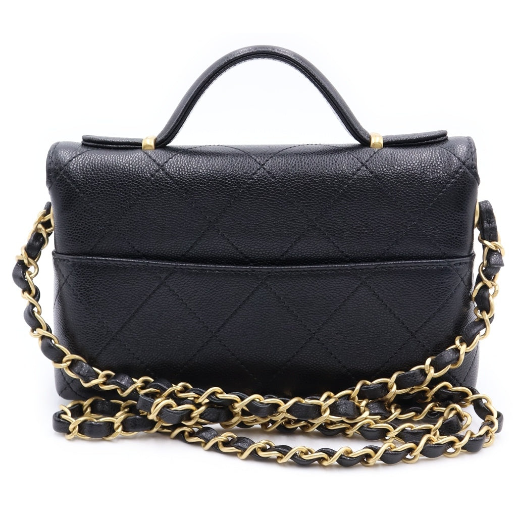 CHANEL(シャネル) ミニマトラッセ トップハンドル キャビアスキン レザー 2WAY ハンド チェーンショルダーバッグ ゴールド金具 ブラックプレート レディース