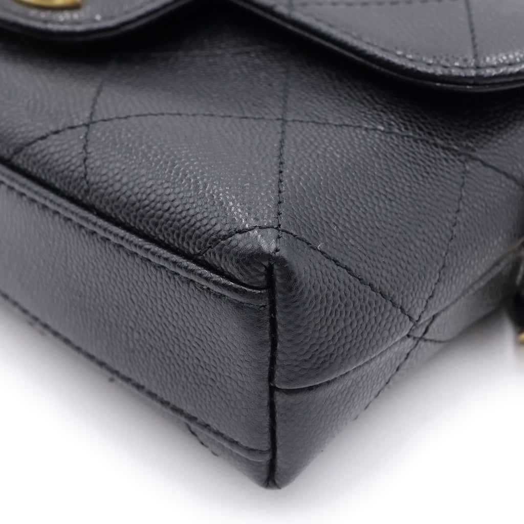 CHANEL(シャネル) ミニマトラッセ トップハンドル キャビアスキン レザー 2WAY ハンド チェーンショルダーバッグ ゴールド金具 ブラックプレート レディース