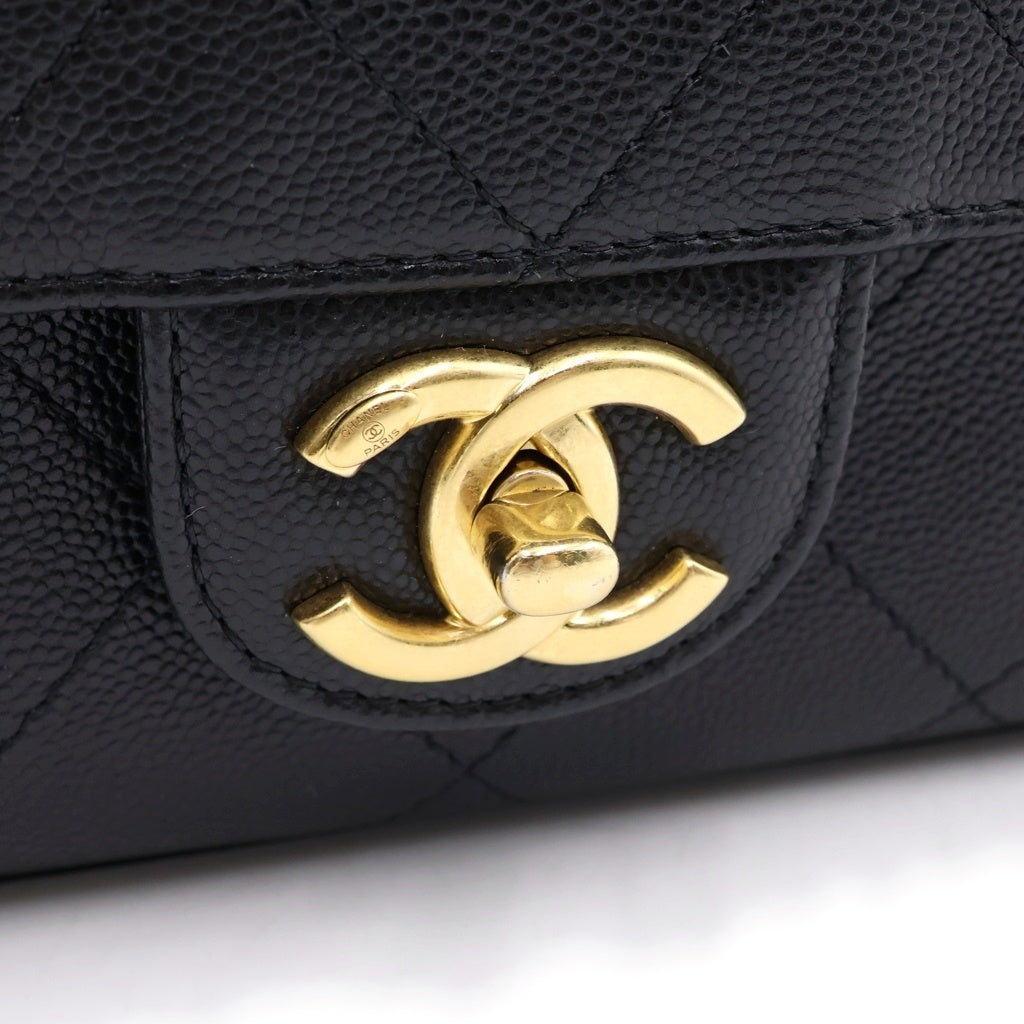 CHANEL(シャネル) ミニマトラッセ トップハンドル キャビアスキン レザー 2WAY ハンド チェーンショルダーバッグ ゴールド金具 ブラックプレート レディース