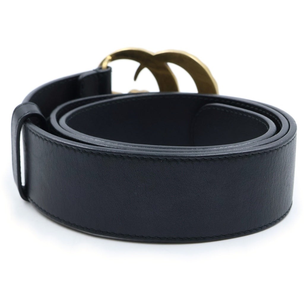 GUCCI(グッチ) ダブルG ロゴバックル パール レザーベルト ゴールド金具 ブラック 453260 レディース