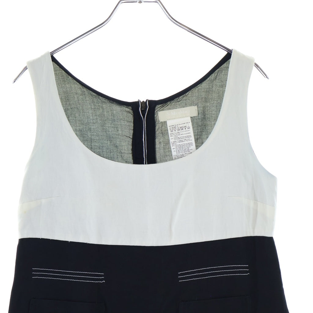 S MAX MARA(エス マックスマーラ) バイカラー バックジップデザイン ノースリーブワンピース ドレス リネン 92211392 ブラック/ホワイト レディース