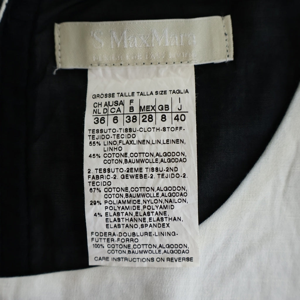 S MAX MARA(エス マックスマーラ) バイカラー バックジップデザイン ノースリーブワンピース ドレス リネン 92211392 ブラック/ホワイト レディース