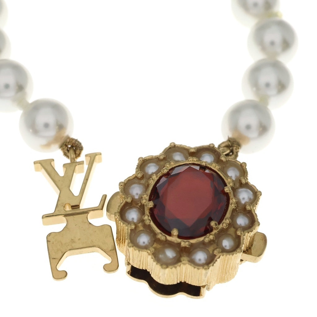 LOUIS VUITTON(ルイヴィトン) LV ダイナスティ メタル フェイクパール ラインストーン ブレスレット ゴールド×ホワイト #L M1497L レディース