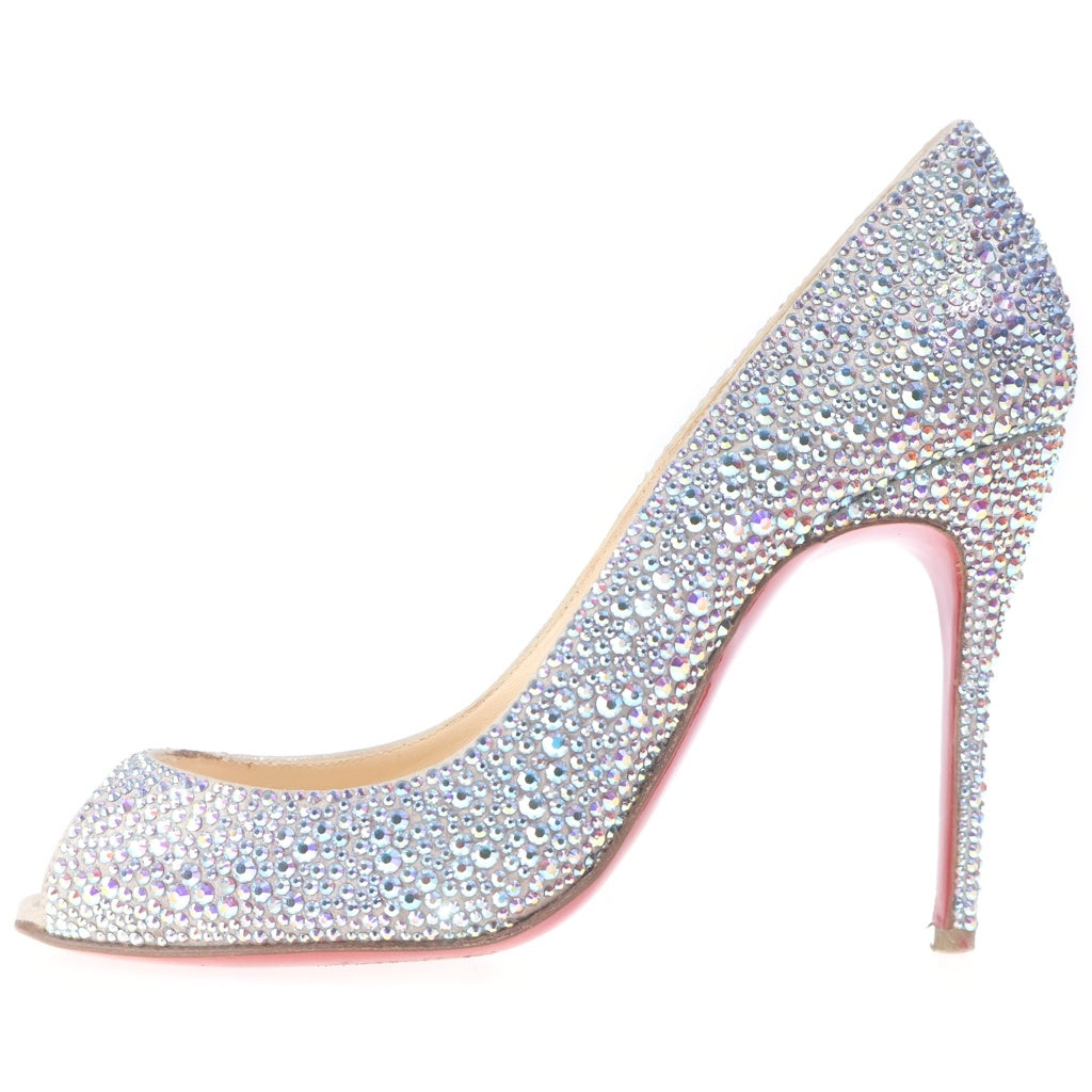 CHRISTIAN LOUBOUTIN(クリスチャンルブタン) ラインストーン オープントゥ ヒール パンプス シューズ シルバー レディース