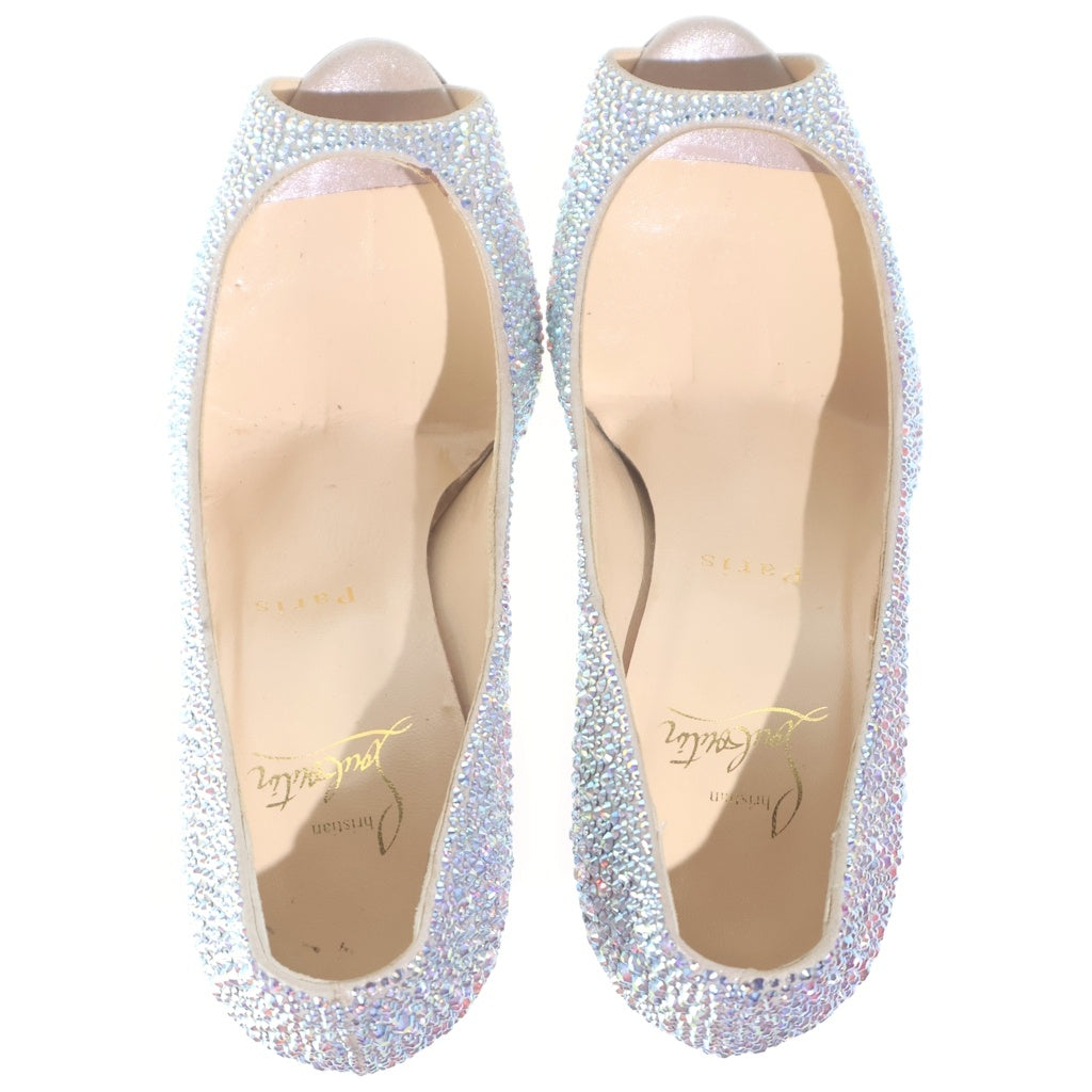 CHRISTIAN LOUBOUTIN(クリスチャンルブタン) ラインストーン オープントゥ ヒール パンプス シューズ シルバー レディース