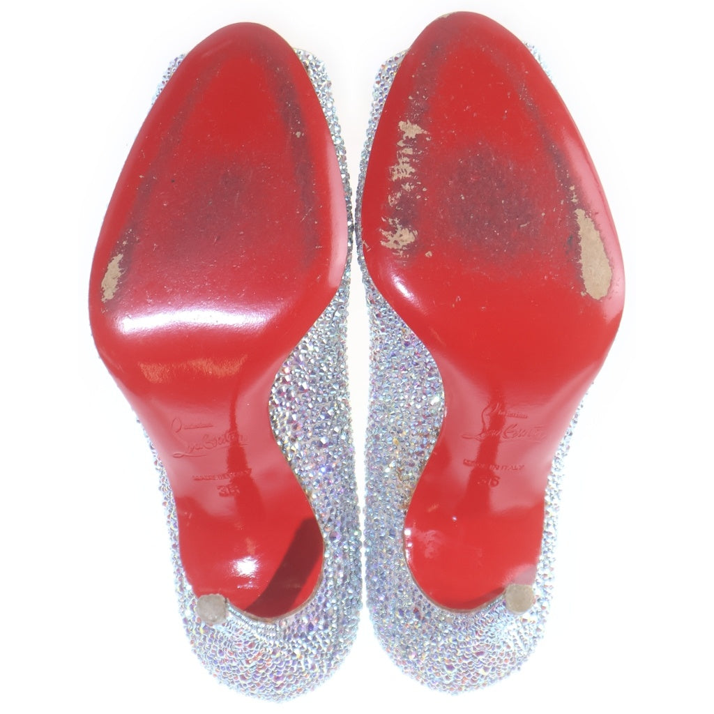 CHRISTIAN LOUBOUTIN(クリスチャンルブタン) ラインストーン オープントゥ ヒール パンプス シューズ シルバー レディース