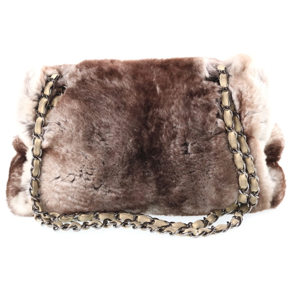 CHANEL(シャネル) 8番台 ラビットファー チェーンショルダーバッグ ブラウン シルバー金具 レディース