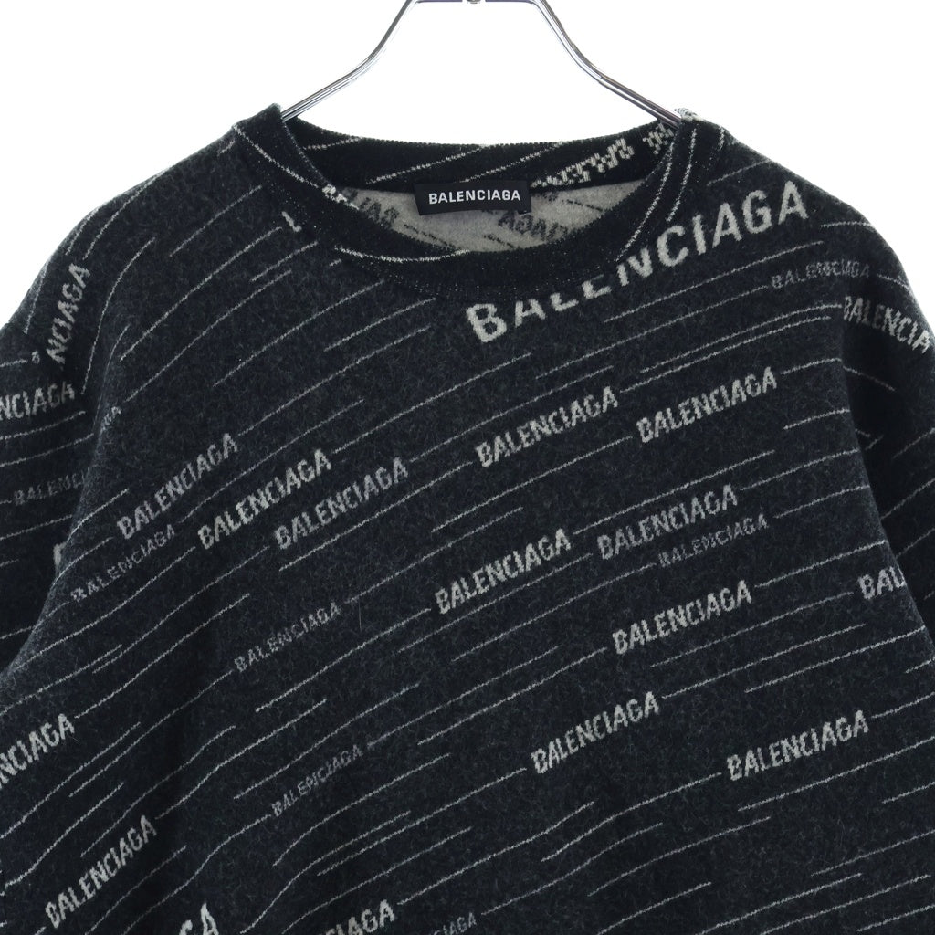 BALENCIAGA(バレンシアガ) 18AW オールオーバー ロゴ ジャガード クルーネック ウール 長袖ニット セーター ブラック 555381