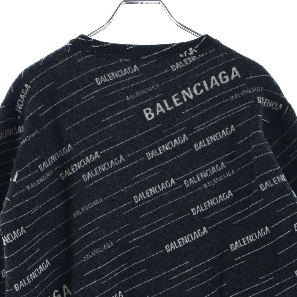 BALENCIAGA(バレンシアガ) 18AW オールオーバー ロゴ ジャガード クルーネック ウール 長袖ニット セーター ブラック 555381