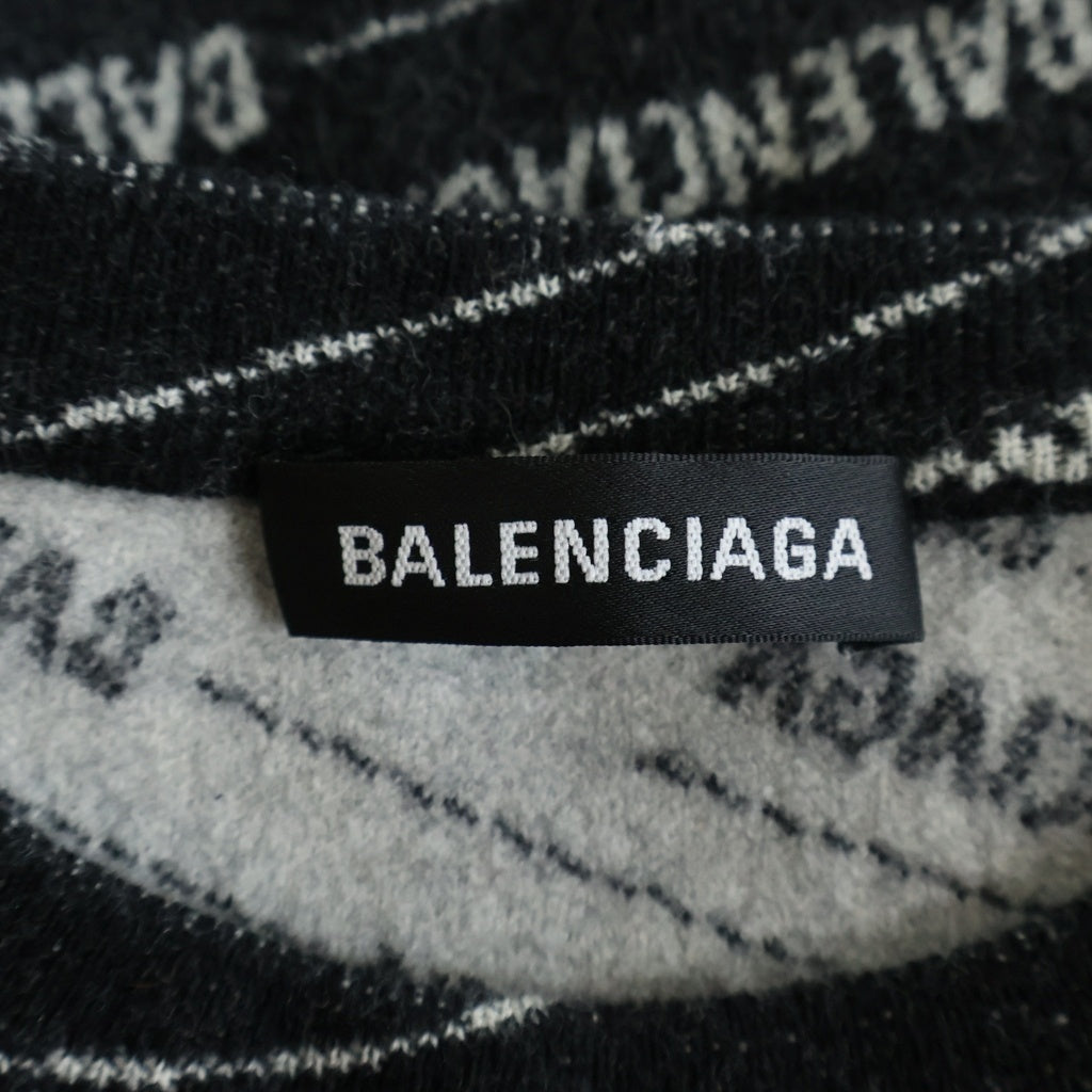 BALENCIAGA(バレンシアガ) 18AW オールオーバー ロゴ ジャガード クルーネック ウール 長袖ニット セーター ブラック 555381