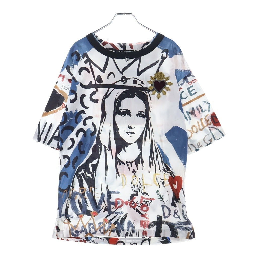 DOLCE & GABBANA(ドルチェアンドガッバーナ) 18SS マリア 半袖 Mロゴワッペン Tシャツ カットソー ホワイト×マルチカラー