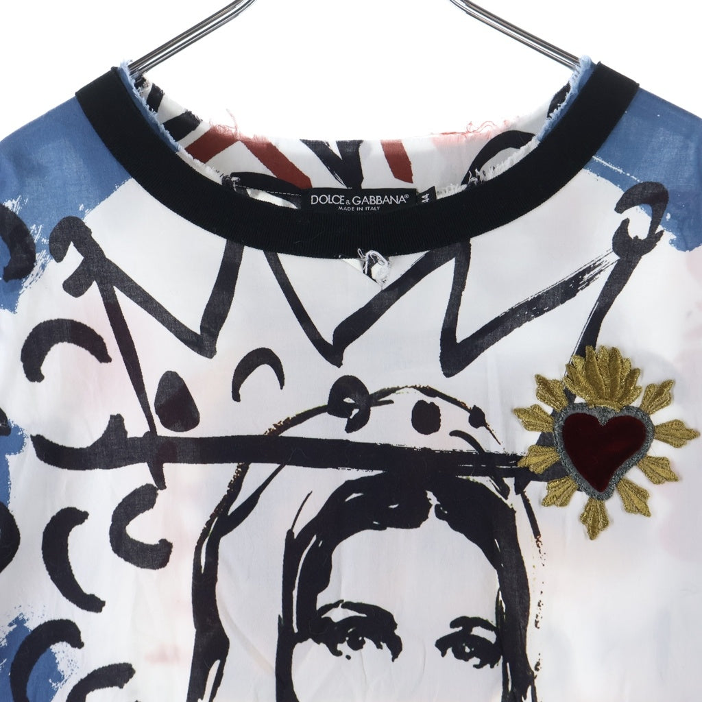 DOLCE & GABBANA(ドルチェアンドガッバーナ) 18SS マリア 半袖 Mロゴワッペン Tシャツ カットソー ホワイト×マルチカラー