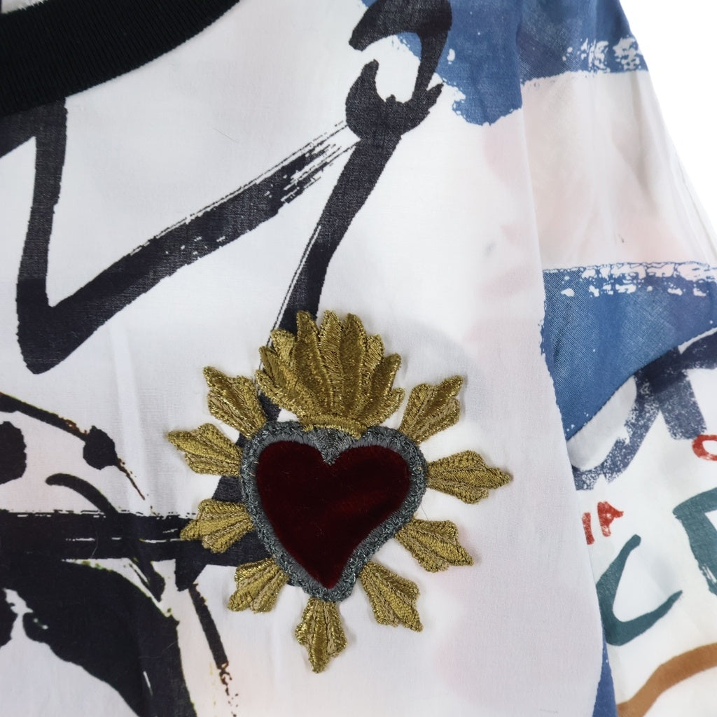 DOLCE & GABBANA(ドルチェアンドガッバーナ) 18SS マリア 半袖 Mロゴワッペン Tシャツ カットソー ホワイト×マルチカラー