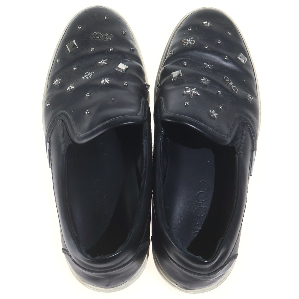JIMMY CHOO(ジミーチュウ) スタッズ装飾 レザーフラットシューズ スリッポン シルバー金具 ブラック