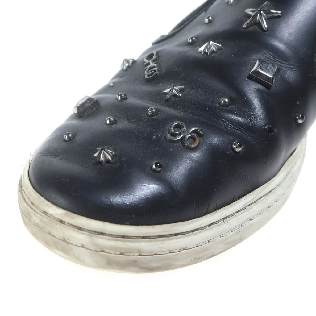 JIMMY CHOO(ジミーチュウ) スタッズ装飾 レザーフラットシューズ スリッポン シルバー金具 ブラック